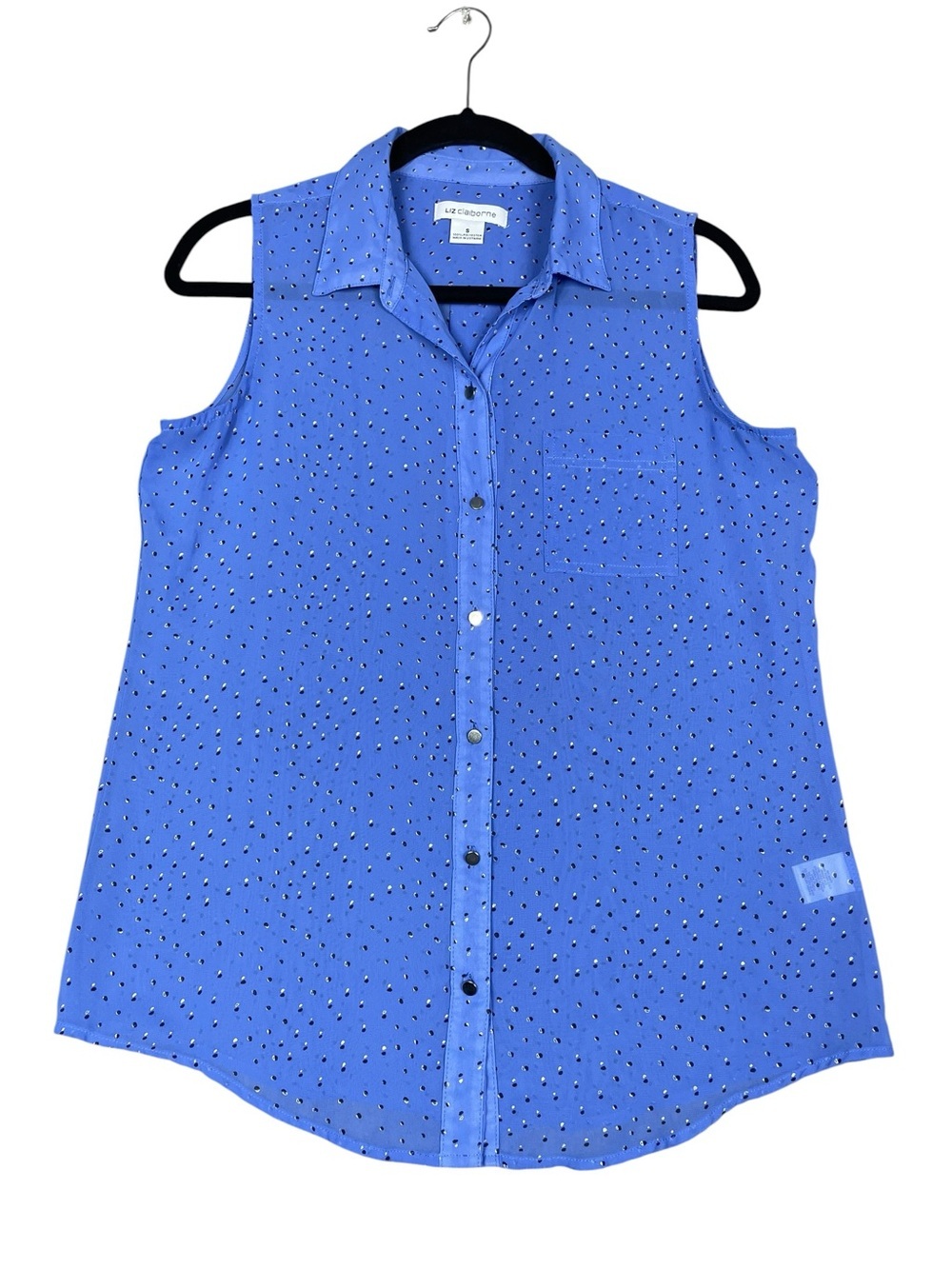 Liz Claiborne Sleeveless B&W Dot Button Up Versatile Casual Office Blouse - S